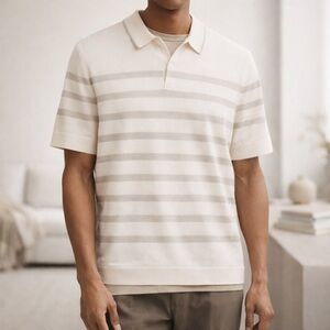NEW Lululemon Men’s New Venture Merino Wool Striped Knit Polo Tan Ivory Size XL